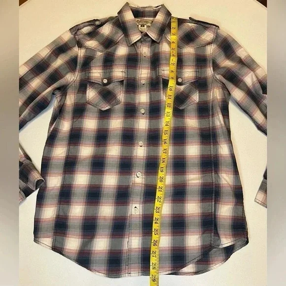 Vintage American Rag Plaid distressed Western Style button Down Size M - Picture 9 of 14